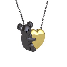 Koala Kalp Kolye - 925 ayar siyah rodyum kaplama gümüş kolye (40 cm gümüş rolo zincir) #y0ln58
