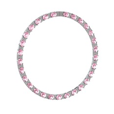 Pembe kuvars ve beyaz zirkon 14 ayar beyaz altın kolye