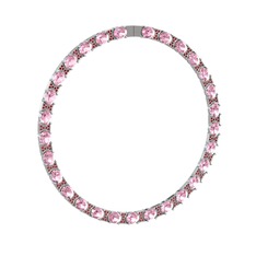Pembe kuvars ve garnet 14 ayar beyaz altın kolye
