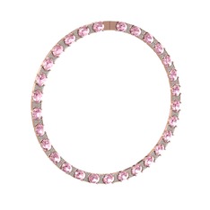 Pembe kuvars ve beyaz zirkon 14 ayar rose altın kolye