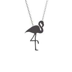 Lora Flamingo Kolye - 925 ayar siyah rodyum kaplama gümüş kolye (40 cm beyaz altın rolo zincir) #18t4py