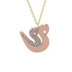 İkili Kuğu Kolye - Swarovski 8 ayar rose altın kolye (40 cm altın rolo zincir) #10ruvtb