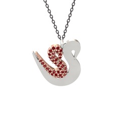 İkili Kuğu Kolye - Garnet 18 ayar rose altın kolye (40 cm gümüş rolo zincir) #13hq9to