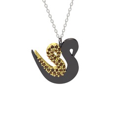 İkili Kuğu Kolye - Dumanlı kuvars 18 ayar altın kolye (40 cm beyaz altın rolo zincir) #140xn9f