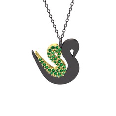 İkili Kuğu Kolye - Yeşil kuvars 8 ayar altın kolye (40 cm gümüş rolo zincir) #15o8urn