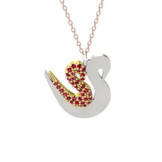 İkili Kuğu Kolye - Rodolit garnet 925 ayar altın kaplama gümüş kolye (40 cm rose altın rolo zincir) #15z2owo