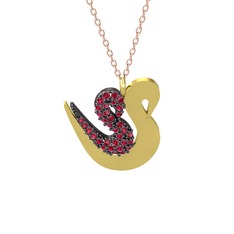 İkili Kuğu Kolye - Rodolit garnet 925 ayar siyah rodyum kaplama gümüş kolye (40 cm gümüş rolo zincir) #16lbdbh