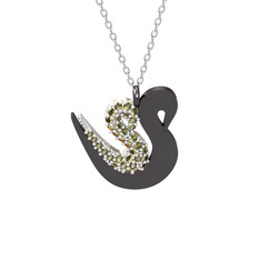 Peridot 18 ayar beyaz altın kolye (40 cm beyaz altın rolo zincir)