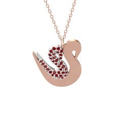 İkili Kuğu Kolye - Garnet 18 ayar beyaz altın kolye (40 cm rose altın rolo zincir) #182f1ua