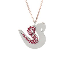 İkili Kuğu Kolye - Rodolit garnet 925 ayar gümüş kolye (40 cm rose altın rolo zincir) #18304kj