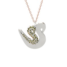 Peridot 18 ayar beyaz altın kolye (40 cm rose altın rolo zincir)
