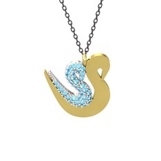 Akuamarin 14 ayar beyaz altın kolye (40 cm gümüş rolo zincir)