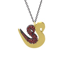 İkili Kuğu Kolye - Garnet 925 ayar siyah rodyum kaplama gümüş kolye (40 cm gümüş rolo zincir) #1ajsf3s