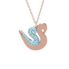 Akuamarin 14 ayar beyaz altın kolye (40 cm rose altın rolo zincir)