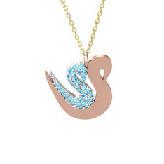 Akuamarin 14 ayar beyaz altın kolye (40 cm gümüş rolo zincir)