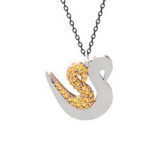 İkili Kuğu Kolye - Sitrin 18 ayar rose altın kolye (40 cm gümüş rolo zincir) #1epkzlu