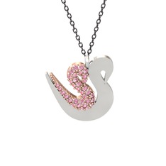 Pembe kuvars 14 ayar rose altın kolye (40 cm gümüş rolo zincir)