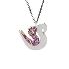 Ametist 18 ayar rose altın kolye (40 cm gümüş rolo zincir)