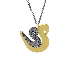 İkili Kuğu Kolye - Pırlanta 925 ayar siyah rodyum kaplama gümüş kolye (0.429 karat, 40 cm gümüş rolo zincir) #1iwn1et