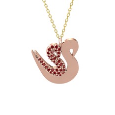 İkili Kuğu Kolye - Garnet 18 ayar rose altın kolye (40 cm altın rolo zincir) #1j0neux