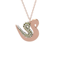 Peridot 18 ayar beyaz altın kolye (40 cm rose altın rolo zincir)