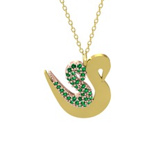 İkili Kuğu Kolye - Yeşil kuvars 18 ayar rose altın kolye (40 cm altın rolo zincir) #1mqzouf