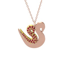 İkili Kuğu Kolye - Rodolit garnet 8 ayar altın kolye (40 cm rose altın rolo zincir) #1oside7