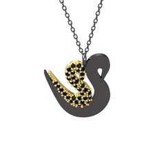İkili Kuğu Kolye - Siyah zirkon 14 ayar altın kolye (40 cm gümüş rolo zincir) #1p15wyq