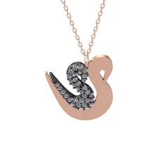 İkili Kuğu Kolye - Swarovski 925 ayar siyah rodyum kaplama gümüş kolye (40 cm gümüş rolo zincir) #1p64lni