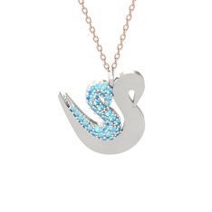 İkili Kuğu Kolye - Akuamarin 925 ayar gümüş kolye (40 cm rose altın rolo zincir) #1qnbgkr
