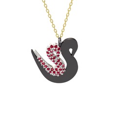 İkili Kuğu Kolye - Rodolit garnet 8 ayar beyaz altın kolye (40 cm altın rolo zincir) #1qv77ie