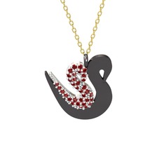 İkili Kuğu Kolye - Garnet 18 ayar beyaz altın kolye (40 cm altın rolo zincir) #1rdejxf