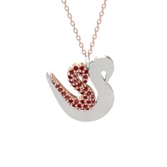 İkili Kuğu Kolye - Garnet 14 ayar rose altın kolye (40 cm gümüş rolo zincir) #1sy9bz2