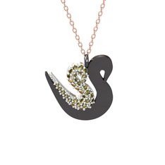 Peridot 18 ayar beyaz altın kolye (40 cm rose altın rolo zincir)