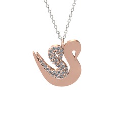 İkili Kuğu Kolye - Swarovski 8 ayar rose altın kolye (40 cm beyaz altın rolo zincir) #1tj5ezt