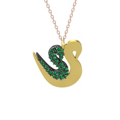 İkili Kuğu Kolye - Yeşil kuvars 925 ayar siyah rodyum kaplama gümüş kolye (40 cm rose altın rolo zincir) #1txj0qe