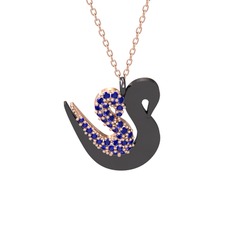 İkili Kuğu Kolye - Lab safir 14 ayar rose altın kolye (40 cm rose altın rolo zincir) #1u4seuw