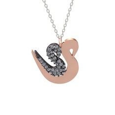 İkili Kuğu Kolye - Swarovski 925 ayar siyah rodyum kaplama gümüş kolye (40 cm beyaz altın rolo zincir) #1uap4i6