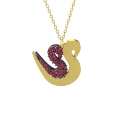 İkili Kuğu Kolye - Rodolit garnet 925 ayar siyah rodyum kaplama gümüş kolye (40 cm altın rolo zincir) #1wwhjon