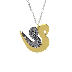 İkili Kuğu Kolye - Swarovski 925 ayar siyah rodyum kaplama gümüş kolye (40 cm gümüş rolo zincir) #1x8cctq