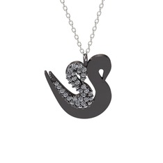 İkili Kuğu Kolye - Swarovski 925 ayar siyah rodyum kaplama gümüş kolye (40 cm gümüş rolo zincir) #1xi9fgx