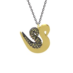 İkili Kuğu Kolye - Peridot 925 ayar siyah rodyum kaplama gümüş kolye (40 cm gümüş rolo zincir) #3nz4go