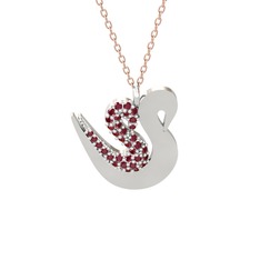 İkili Kuğu Kolye - Kök yakut 925 ayar gümüş kolye (40 cm rose altın rolo zincir) #3xmg6