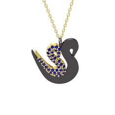 İkili Kuğu Kolye - Lab safir 14 ayar altın kolye (40 cm altın rolo zincir) #547aea