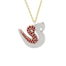 İkili Kuğu Kolye - Garnet 14 ayar rose altın kolye (40 cm altın rolo zincir) #5i9v8q
