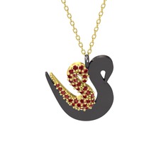 İkili Kuğu Kolye - Garnet 14 ayar altın kolye (40 cm altın rolo zincir) #6lhslh