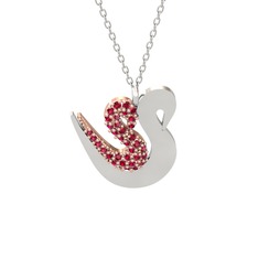 İkili Kuğu Kolye - Rodolit garnet 8 ayar rose altın kolye (40 cm beyaz altın rolo zincir) #8gkqza