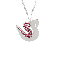 İkili Kuğu Kolye - Rodolit garnet 18 ayar beyaz altın kolye (40 cm beyaz altın rolo zincir) #9q91ax