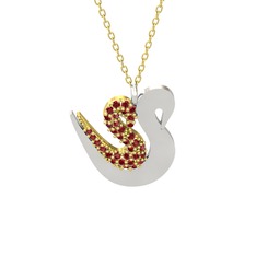 İkili Kuğu Kolye - Garnet 14 ayar altın kolye (40 cm altın rolo zincir) #ans9pb