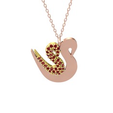 Garnet 18 ayar altın kolye (40 cm rose altın rolo zincir)